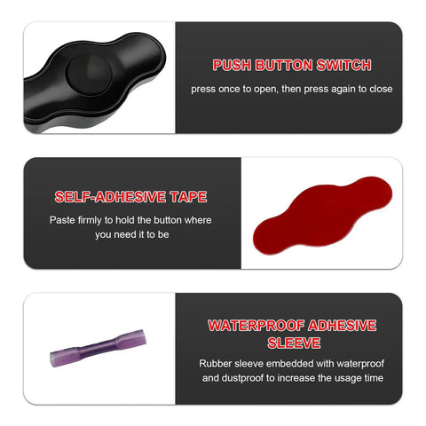 Waterproof Push Button Switch with Quick Connector for 12V LED Accent Lighting display with adhesive tape and sleeve