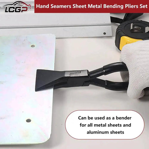 Three Piece Handy Hand Seamer Set With Non Slip Grip For Sheet Metal Edge Bending And Sealing in use on metal sheet