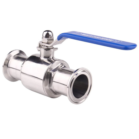 Tri-clamp ball valve, 1.5-inch, stainless steel body with blue lever handle