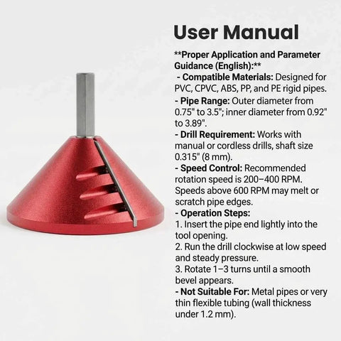 2 In 1 PVC Pipe Deburring And Chamfer Tool For Inner And Outer Reaming, red CNC aluminum body with stainless steel shaft