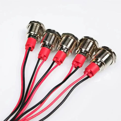 5 Pack 12mm LED Indicator Light Red Waterproof AC DC 12 To 24V Signal Lamp With Wire For Dash Pilot Lights Metal Shell