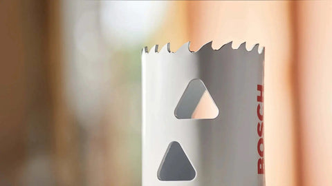 Two And A Quarter Inch Bi Metal T Slot Hole Saw With Eight Percent Cobalt M42 Alloy For Pro Grade High Temperature Tougher And Cleaner Cuts In Metal Wood And Plastic Featuring Triangle Chip Clearance For Quick Plug Removal Bosch HBT225