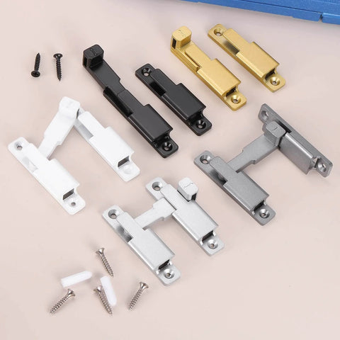 Two Pack 90 To 180 Degree Barn Door Lock Latches With Screws And Glue For Easy Install In Gold Tone For Windows Cabinets