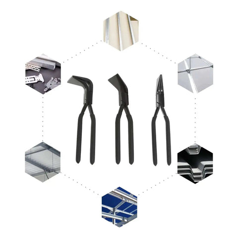 Three Piece Hand Seamer Set For Sheet Metal, Pro Grade Bending Pliers With Ergonomic Handles, 45 and 90 Degree Pliers