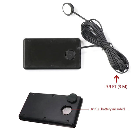 Dual Display Car Thermometer Indoor Outdoor Fahrenheit Celsius Max Min Memory with battery and sensor, side view.