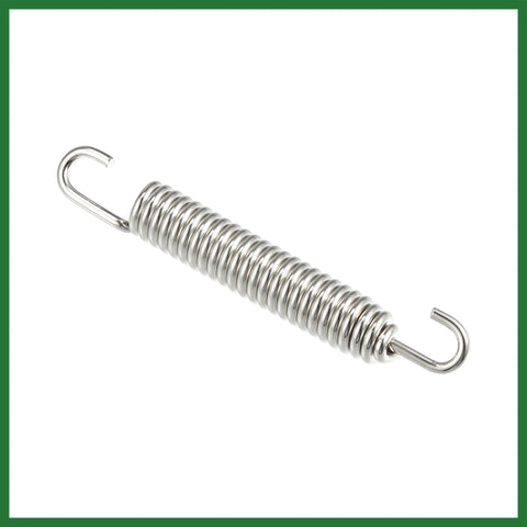 Motorcycle exhaust pipe spring, universal fit, stainless steel, 80mm length with hooked ends, silver tone