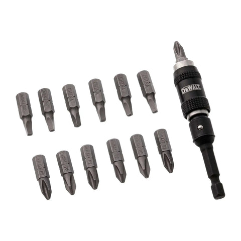 Pivot Bit Holder Set With Magnetic Bit Holder And 14 Screw Driving Bits For Tight Spaces Rapid Load And Quick Access In A Durable Plastic Case Dewalt DWPVTC14