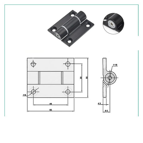 Deep Groove Double Rubber Seal Bearings For Zinc Alloy Position Control Hinge 65 By 55 Mm Built Tough Heavy Duty Adjustable Torque Hinge 0 To 2.5 Nm XK506 XK506B Low Noise High Temperature Resistant. Front view with technical drawing.