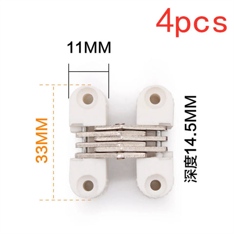 Top view of Hidden Hinges 4 Pack 33x11mm White Plastic Invisible Barrel Cross Hinge For Doors Windows Cabinets And Furniture