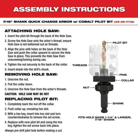 Assembly instructions for attaching Ice Hardened Two And A Half Inch Hole Saw For Quick Clean Holes With Matrix II Bi Metal Teeth to arbor.
