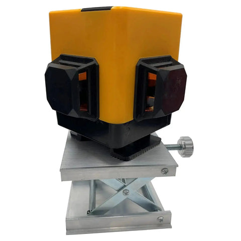 Front view of Adjustable Aluminum Alloy Lab Lifter Rack Stand For Meters And Measurement Tools with orange equipment on top