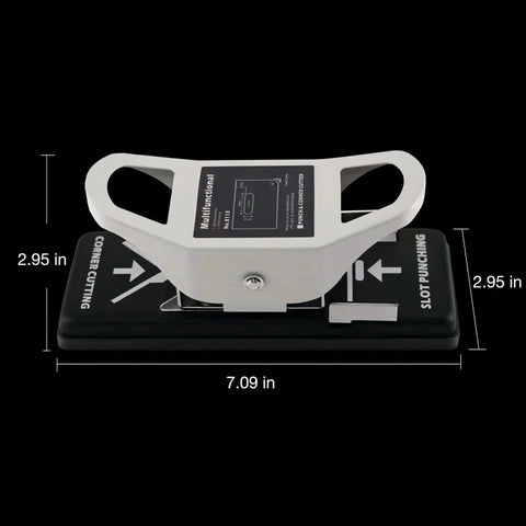 Front view of 2-In-1 Slot Hole Punch For Paper And PVC Cards - Heavy Duty All Metal Corner Rounding And Slot Punch Tool With measurements shown