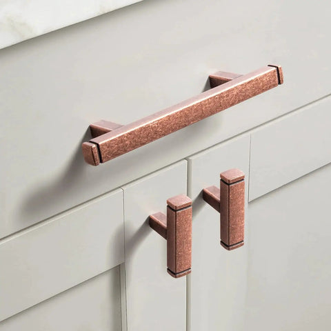 Six Pack 3 Inch Hole Center Antique Copper Zinc Alloy Cabinet Pulls For Kitchen Drawers 4.73 Inch Length Handle Installed