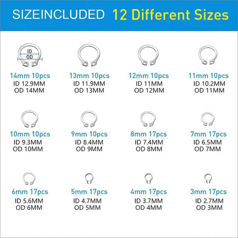 327Pcs E Clips Circlip Retaining Rings Kit With 24 Sizes From 1.2mm To 10mm Includes External C Clips Snap Rings 304 Stainless Steel