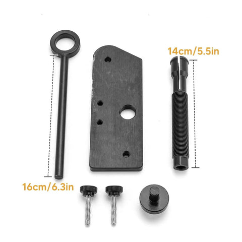 Inner Cam Bearing Installer And Camshaft Puller Tool for Harley Evolution Engines components with measurements, black metal