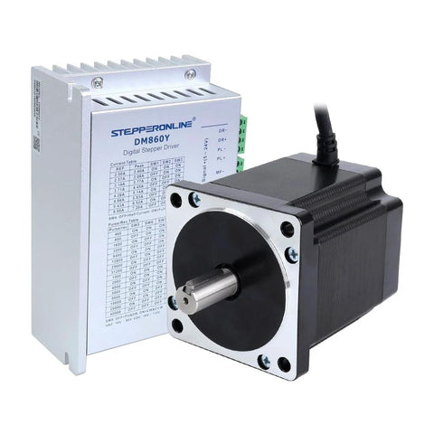 2-piece CNC kit: DM860Y driver and NEMA 34 stepper motor; silver driver box and black motor.