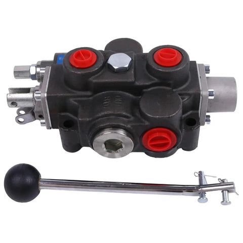 4 Way 3 Position Hydraulic Control Valve RD512CA5A4B1 with red caps and lever, compatible with 5100 Series, new condition.