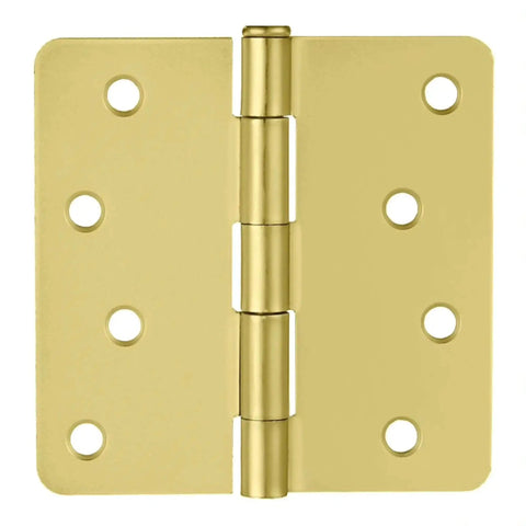 Heavy Duty Steel Door Hinges Satin Brass Finish 4 Inch Radius One Quarter Inch Set Of 10 With Mounting Screws And Removable Pin