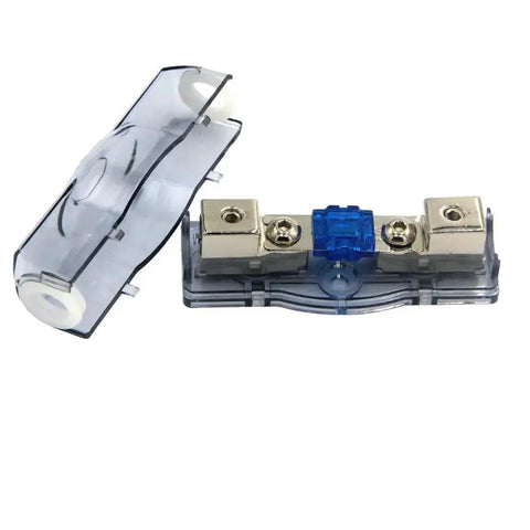 60A Car Audio Power Wire Fuse Holder with 4 Gauge Nickel Plated Connectors, Clear See Through Cover, Heat Resistant Base