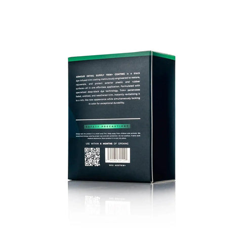 Box packaging of Trim And Exterior Plastic Restorer With UV Protection Up To 2 Years 50 Ml, showing product details and safety instructions.