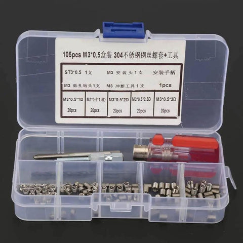 105 Piece Stainless Steel Threaded Inserts Repair Kit For Aluminum And Plastic, Wire Insert Installation Set, M3 X 0.5 Internal Thread