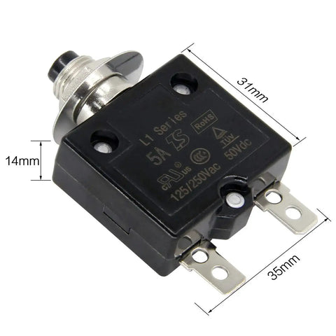 Single Pole Push Button Circuit Breaker 125 To 250V AC 50V DC 5A Manual Reset Thermal Protector L1 Series