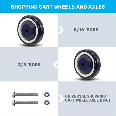 4 Inch Replacement Shopping Cart Wheels Kit With Dual Precision Bearings For Light And Medium Duty Use, 5/16 bore, dark blue