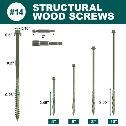 Heavy Duty Wood Structural Screws 14 X 8 50 Pack With Hex Head Lag Screws, Rust Resistant Timber Screws Built Tough