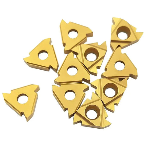 Indexable Threading Inserts Set 10 Pack 16IR AG60 16ER AG60 For CNC Lathe Carbide Turning Insert Blade With 60 Degree Universal Pitch 0.5–3.0mm Internal Threading For Steel Nanostructured TiAIN Coating On Cemented Carbide Substrate