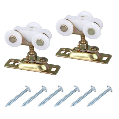 2Pcs 3/4 Inch Sliding Door Wheels Replacement Kit With Top Hanger For Wardrobe Bypass And Closet Accessories Gold Finish