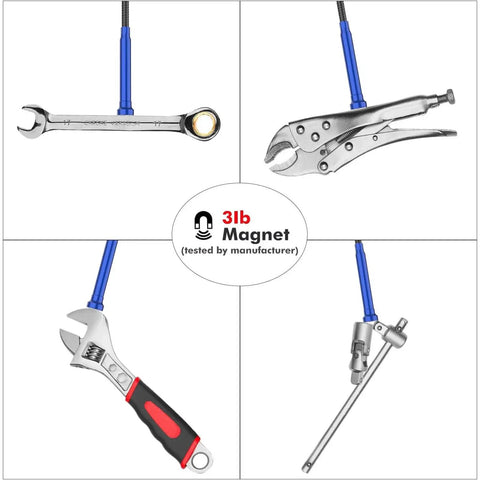 Magnetic Four Claw Grabber Tool With Bendable Hose Reacher And LED Lights holding various tools with 3 lb magnet strength