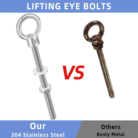 Comparison of Beefy Heavy Duty Quarter Inch By Four Inch Eye Bolt Set In 304 Stainless Steel With Nuts And Washers 5 Pack to rusted bolt