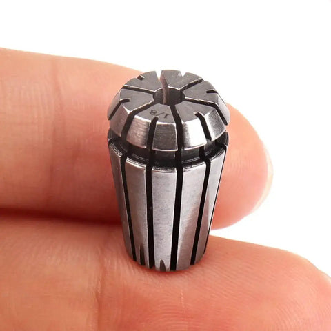 Close-up of 1/8 inch ER11 Collet from 7Pc Spring Collet Set for CNC Engraving Machine and Milling Lathe Tool, pro grade quality.