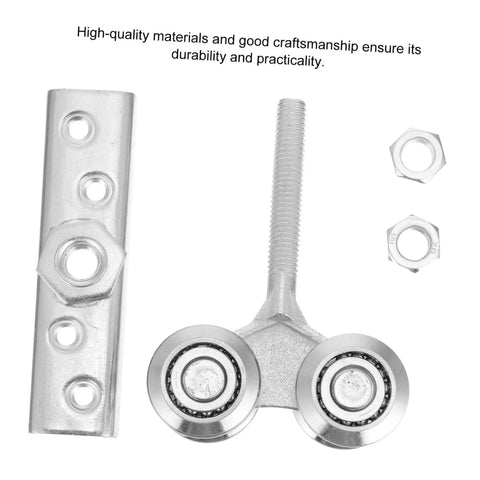 Heavy Duty Sliding Door Track Roller Wheel For Wardrobes And Closets, shown with industrial strength steel track and components.