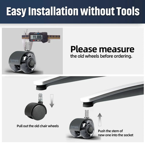 Installation guide for 2-Inch Desk Chair Caster Wheels Set Of 5 For Carpet And Hardwood Floors, Smooth Quiet Rollers.