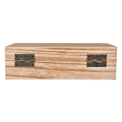 Front view of wooden box with 40 Piece Bronze Engraved Hinge Kit For Antique Boxes And Jewelry Boxes Vintage Style Zinc Alloy Hinges