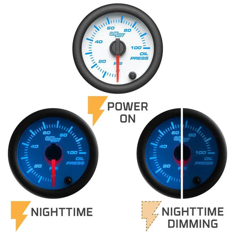 White 7 Color Oil Pressure Gauge Kit For Cars And Trucks With 0 To 100 PSI Readings, Three Display Modes