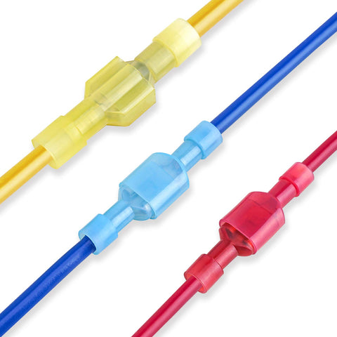 100-piece nylon spade quick disconnect connectors kit, insulated crimp terminals, color-coded yellow blue red