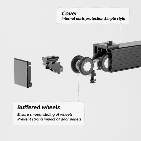 8ft Box Rail Sliding Barn Door Hardware Kit Aluminum Alloy Wall Mount for Single Door with buffer wheels and cover components