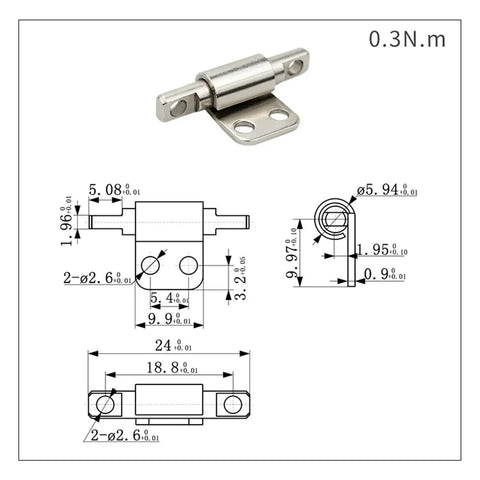 Technical drawing and dimensions of Beefy Heavy Duty Ball Bearing Door Hinges With 360 Degree Rotation And 0.3NM Torque Friction Type