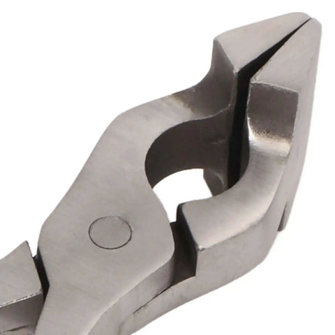 Close-up of stainless steel Leather Craft Flattening Pliers for wallets, handbags, and belts, showing precision clamp.