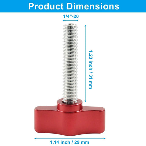 Four Pack 1/4-20 By 1-1/4 Inch Thumb Screws With Stainless Steel Threads And Red Aluminum Knob For Woodworking Indoor Outdoor Equipment Assembly Durable Corrosion Resistant Fastening For Any Project