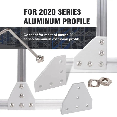 2020 Series Aluminum Corner Bracket Kit with L and T Shape Joint Plates for 20x20mm Extrusion, showcasing connectors and T nuts.