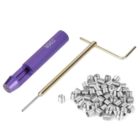 M3 Thread Repair Kit With 50 Pcs Stainless Steel Thread Inserts For 2D Threads, Dope DIY Tool Set with purple handle and 50 inserts