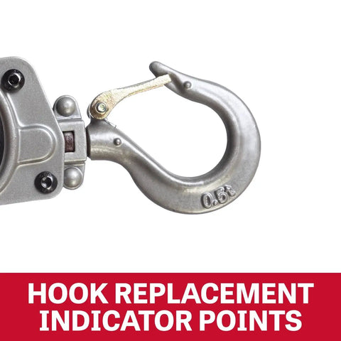 JET 1/2-ton mini-puller lever hoist hook with latch, silver metal finish