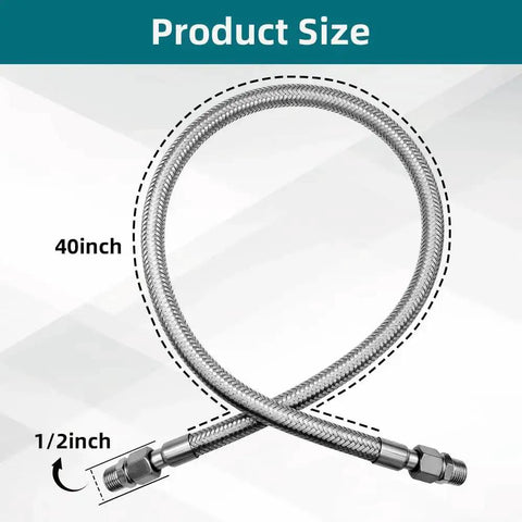 40 Inch Half Inch NPT Compressor Jumper Hose With Stainless Steel Braided Flex 304 Stainless Exterior, size 40 inch