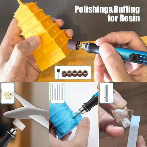 Using Resin Polishing Tools Kit Pro Grade Electric Drill Kit with 3 Speed Rotary Pen Bits for resin craft polishing.