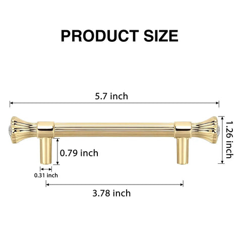 Gold Cabinet Pulls 4 Pack Crystal Dresser Drawer Handles Zinc Alloy 3.78 Inch Center To Center Modern Kitchen And Bathroom Hardware with size dimensions