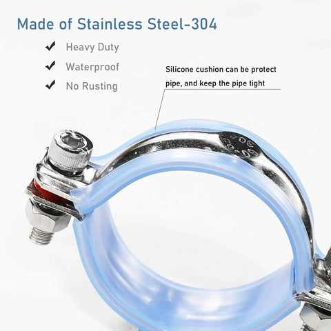 Two Pack 304 Stainless Steel Pipe Hangers With Adjustable Wall Or Ceiling Mounts For 25 To 27 Mm Pipes, Silicone Cushioned Clamp