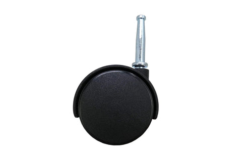 2 Inch Twin Wheel Office Chair Caster With Friction Stem Mount, Five Sixteenth Inch Stem Diameter, Black, Close-Up View